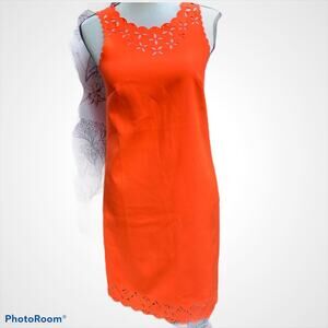 JCrew Reppy Bodycon sleeveless dress sz 00/XS laser floral cut Orange Tangerine